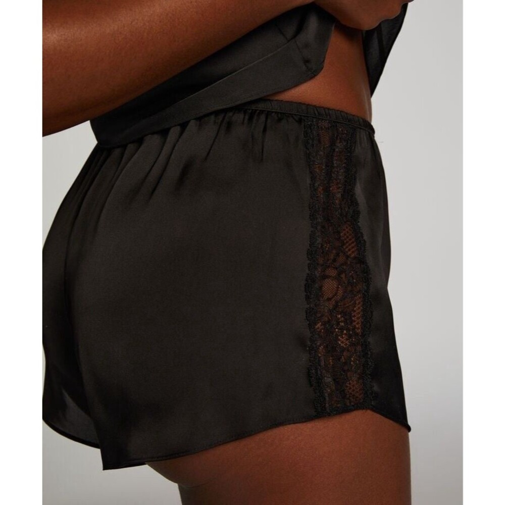 HUNKEMOLLER Short Satin Side Lace Marcela Caviar Pajamas Size XS